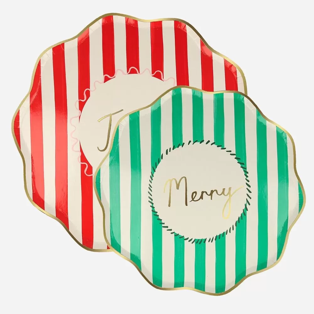 Hot Paper Plate: 8 Striped Christmas Plates Plates