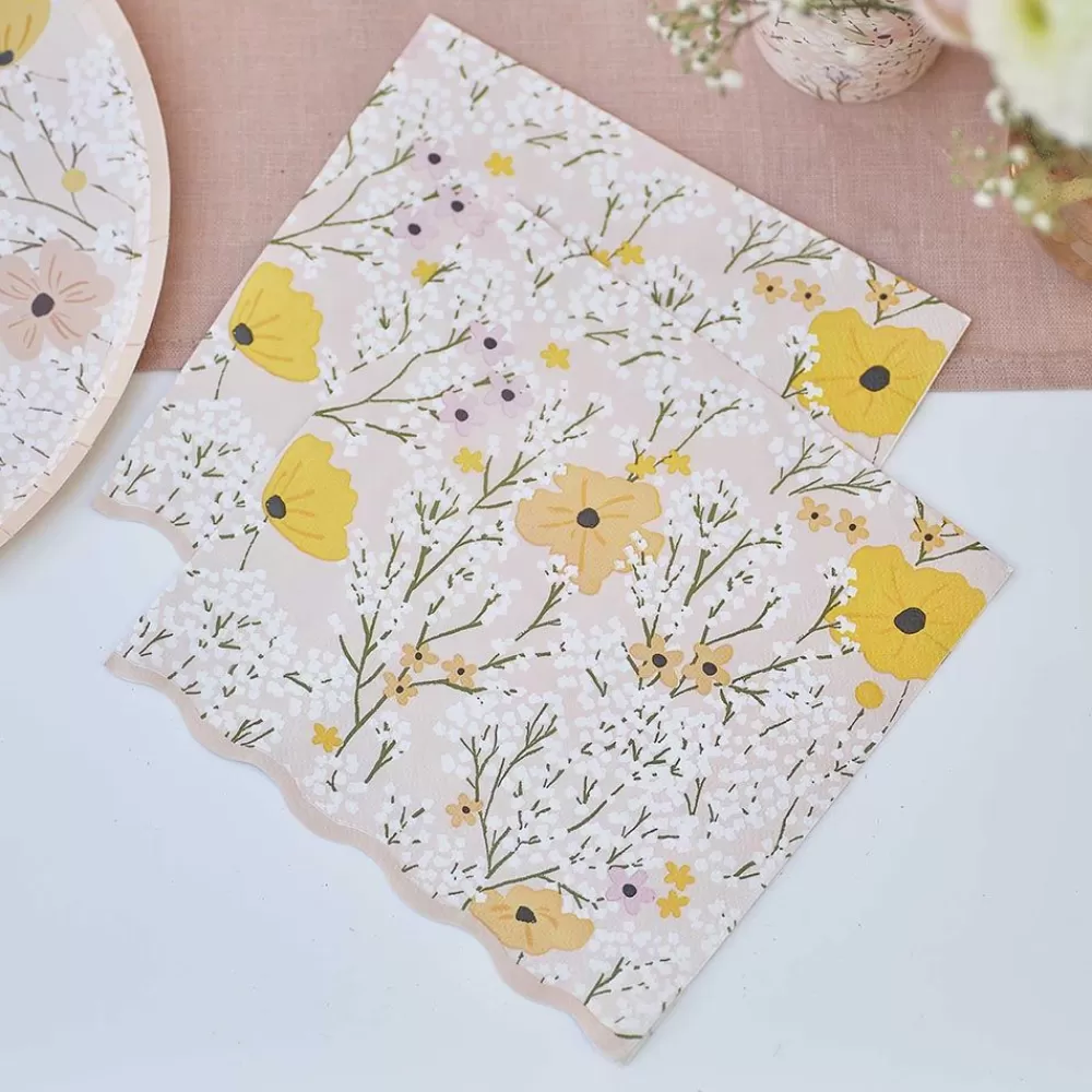 Cheap Serviettes En Papier : 16 Serviettes Roses A Fleurs Blanches Napkins