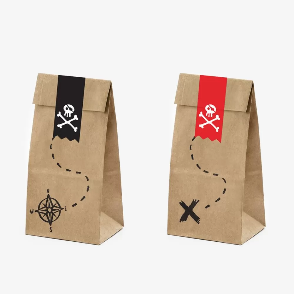 New Set Of 6 Gift Bags - Kraft And Stickers - Pirate Gift Bags