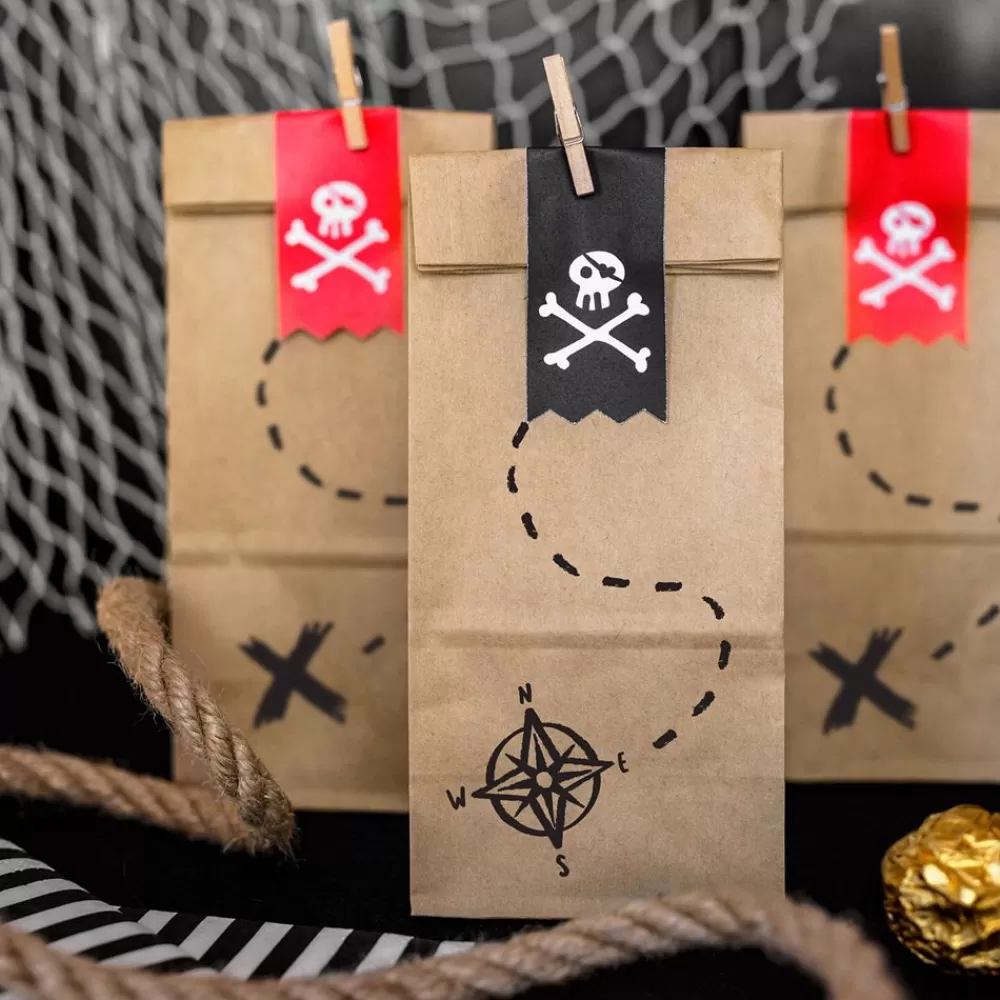 New Set Of 6 Gift Bags - Kraft And Stickers - Pirate Gift Bags