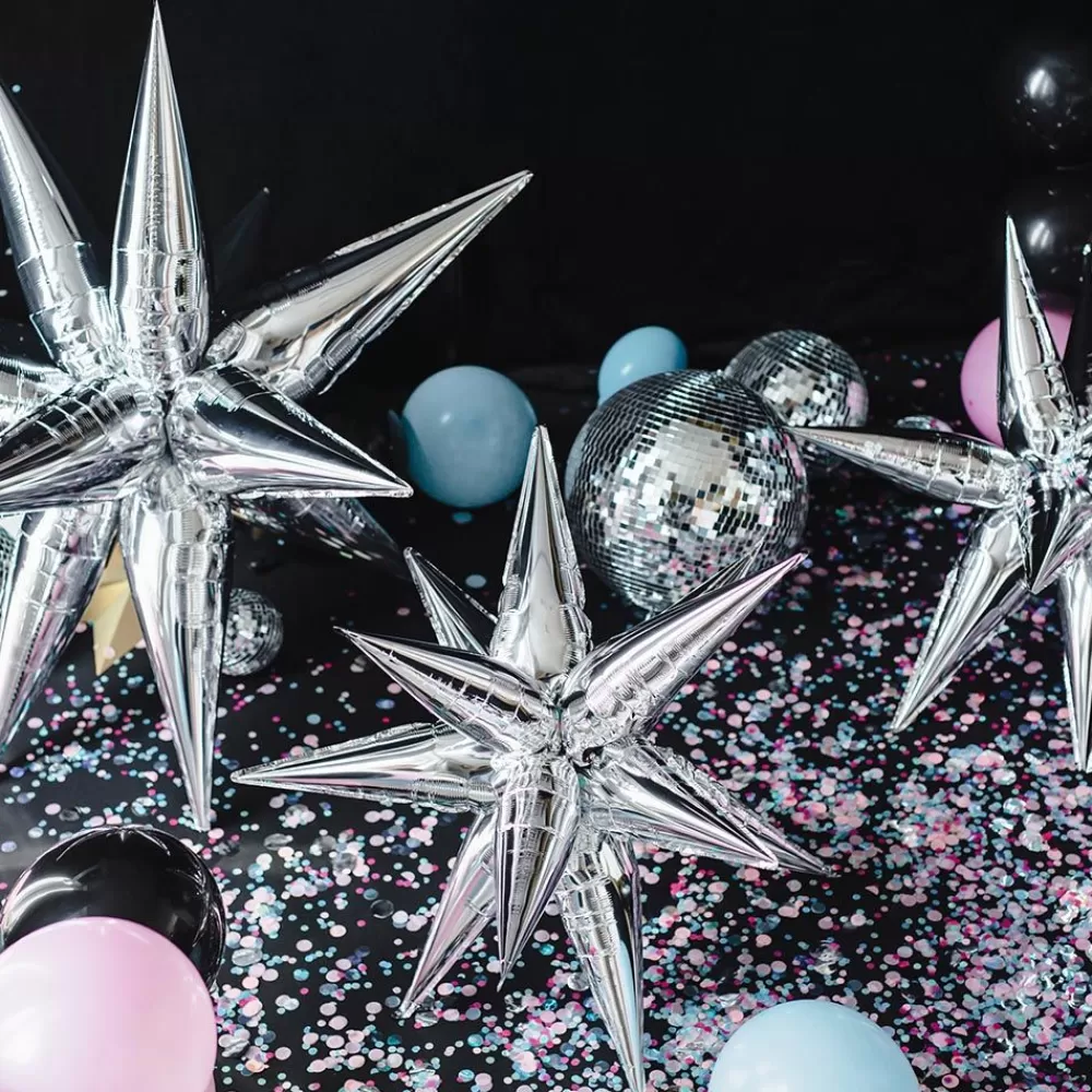 Clearance Silver 3D Star Balloon Shaped Helium Balloons