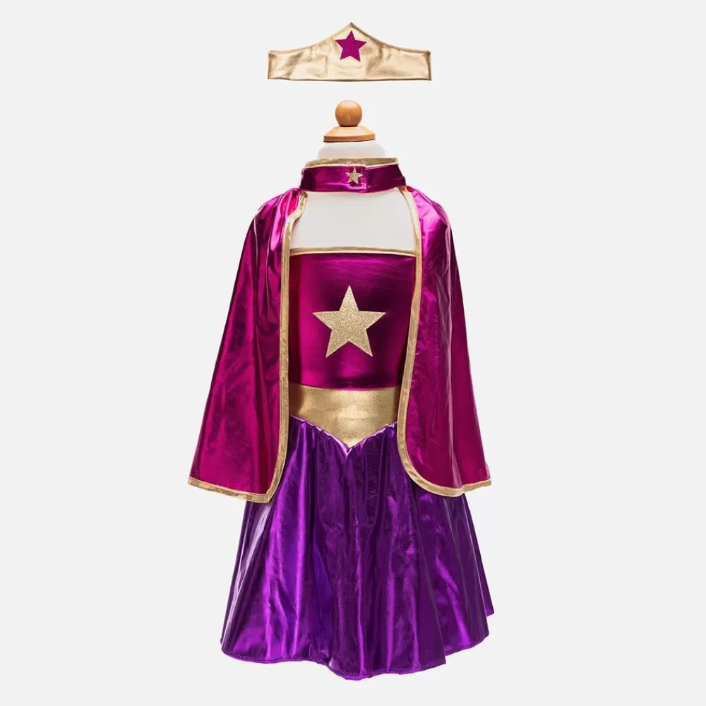 Clearance Superheroine Costume: Pink & Purple Dress, Cape And Headband Costumes