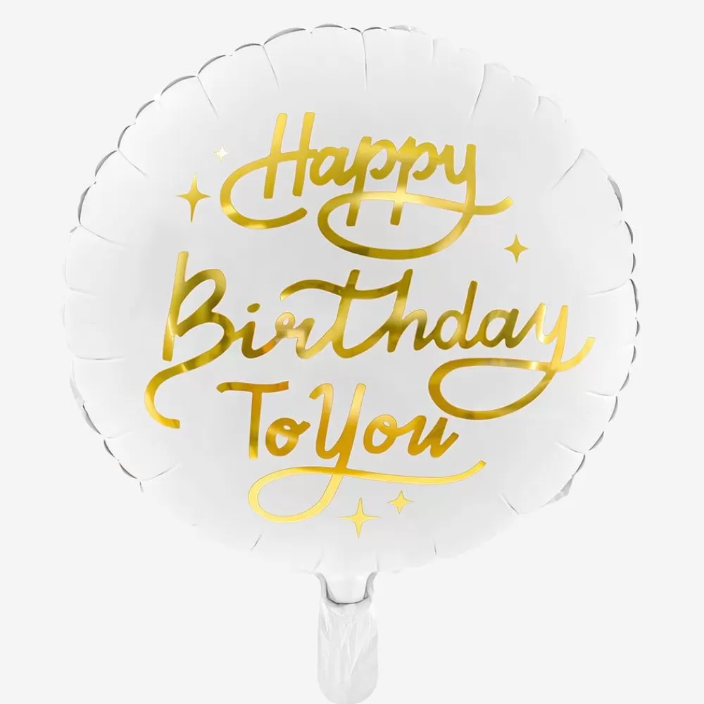 Online White Happy Birthday Golden Balloon Shaped Helium Balloons