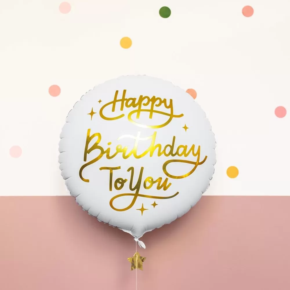 Online White Happy Birthday Golden Balloon Shaped Helium Balloons