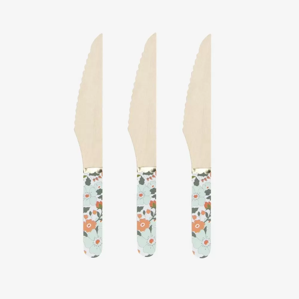 Store Wooden Cutlery: 8 Flower Knives Covered