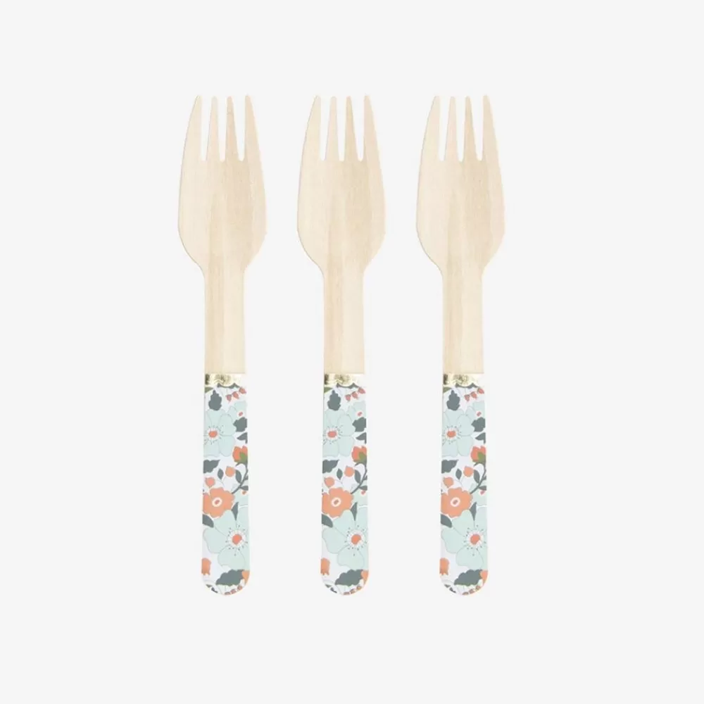 Sale Wooden Cutlery: 8 Flowered Forks Covered