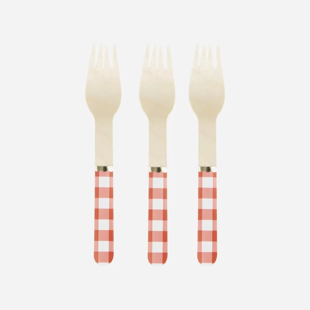 Store Wooden Cutlery: 8 Gingham Forks Covered