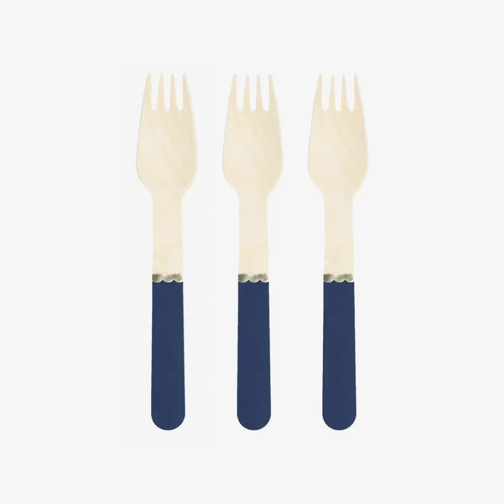 Best Wooden Cutlery: 8 Navy Blue Forks Vaisselle Unie