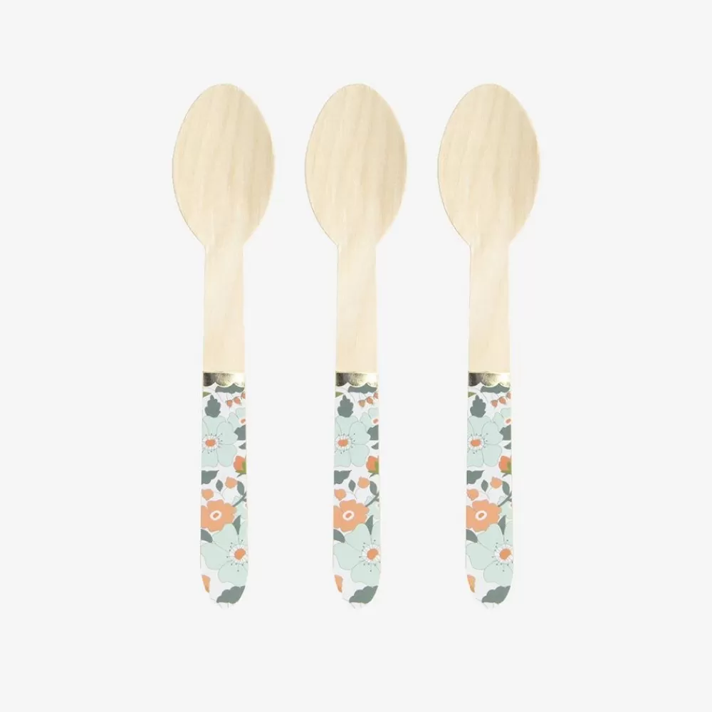 Outlet Wooden Cutlery: 8 Small Flowered Spoons Covered